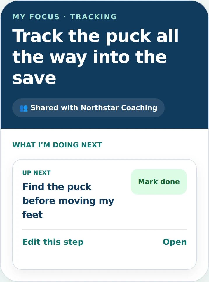 Quinn’s saved focus on tracking the puck, with a practical next step.